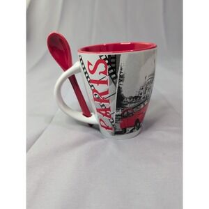 Nem Tours Paris France Coffee Tea Mug Cup Eiffel Tower City Scape Car White/Red